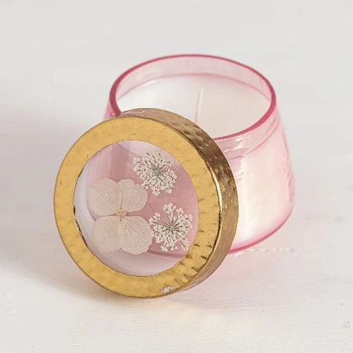 Rosy Rings Watercolor Pressed Floral Candle