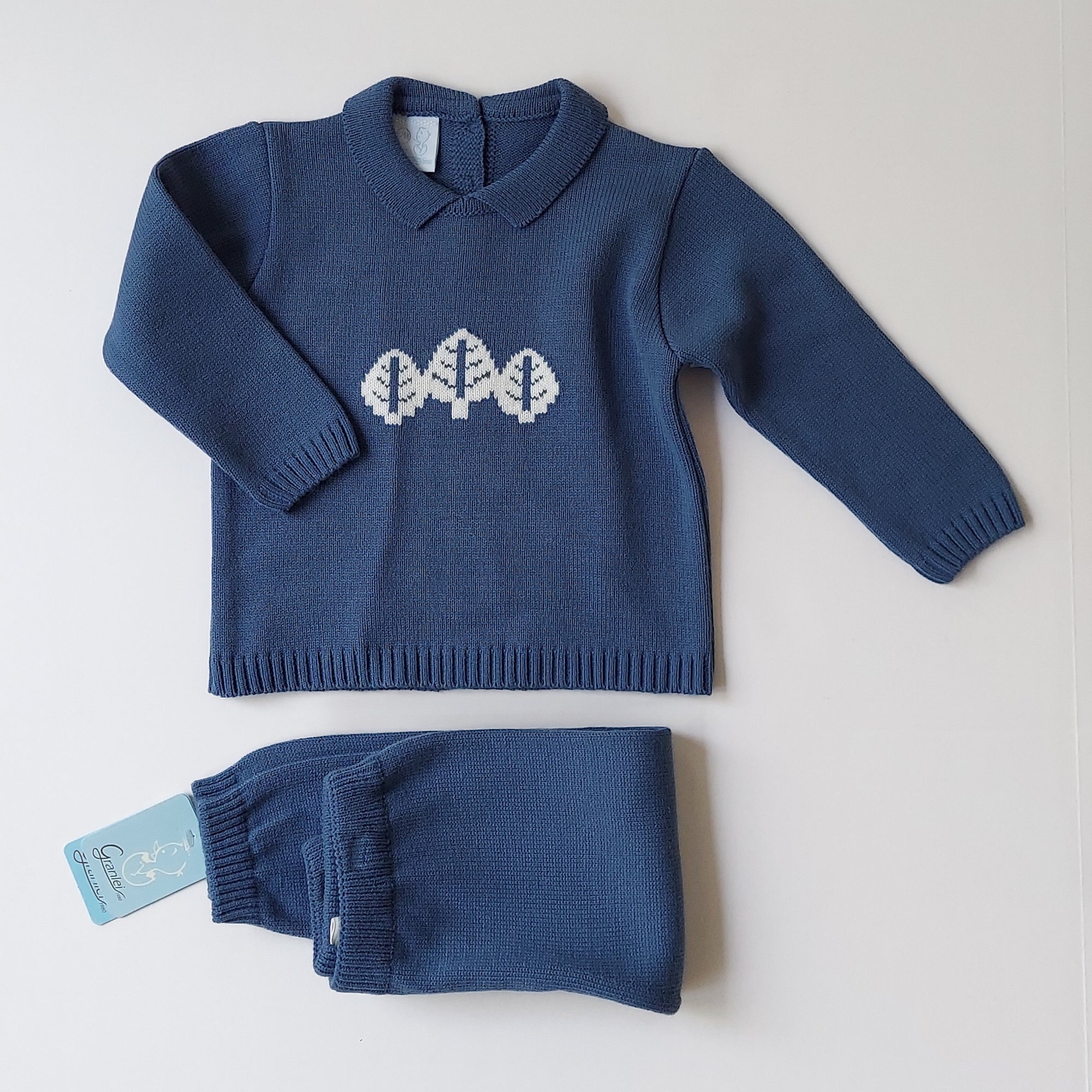 Granlei Blue Knit Set with leaf 9-12M