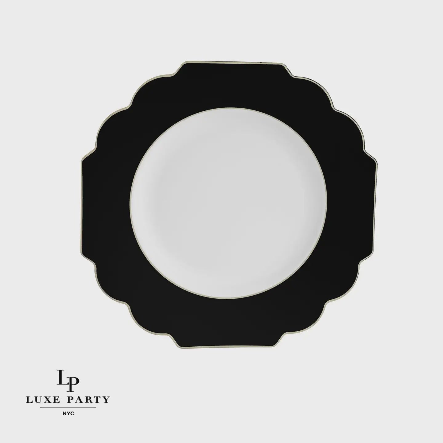 Luxe Scalloped Black Gold Plastic Plates 10 ct