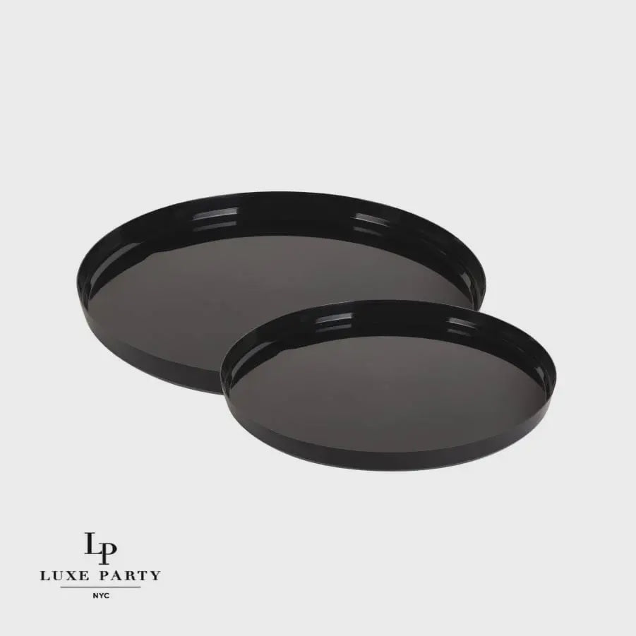 Luxe Round Black Walled Plastic Plates App 10 ct