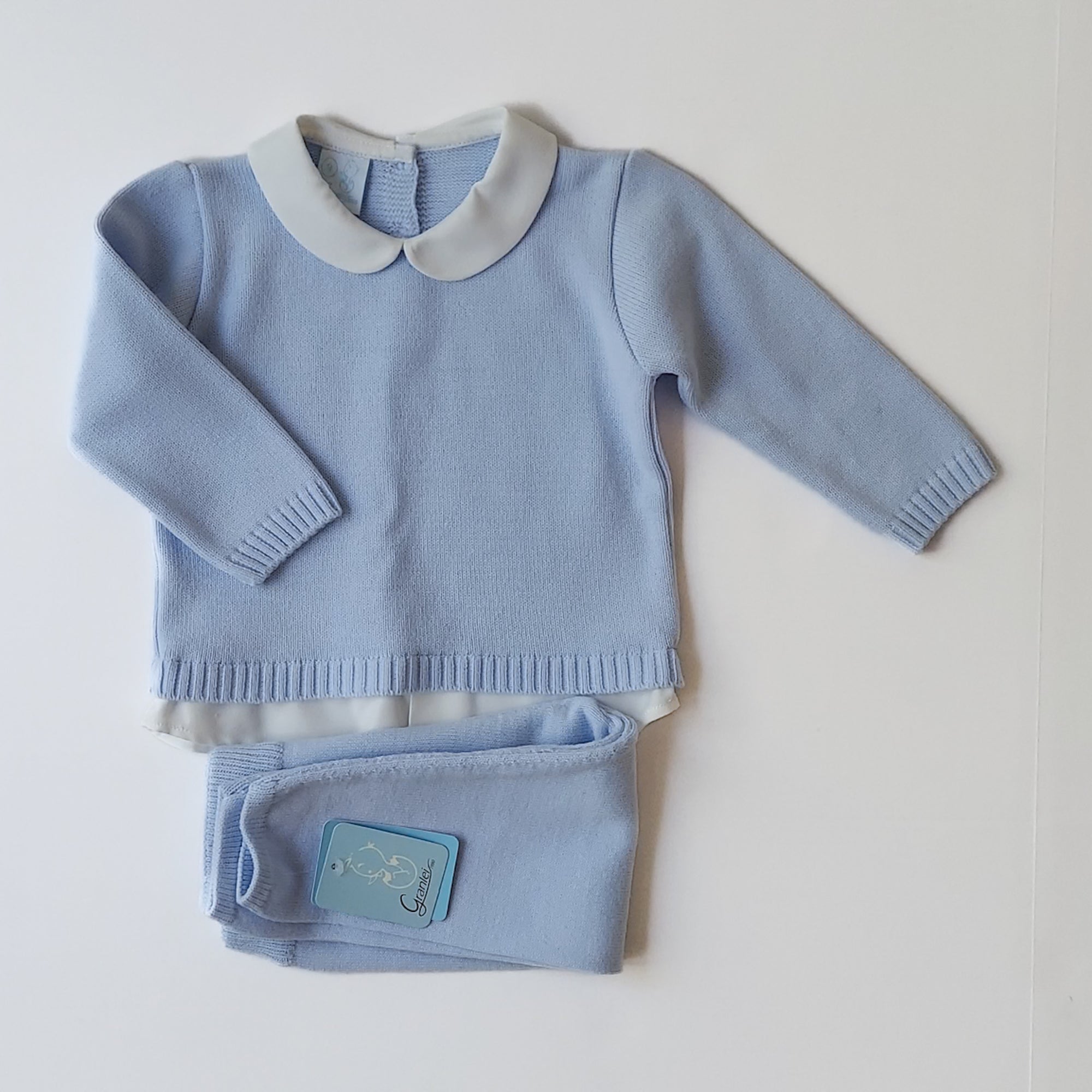 Granlei Collared Pale Blue Knit Set 9M