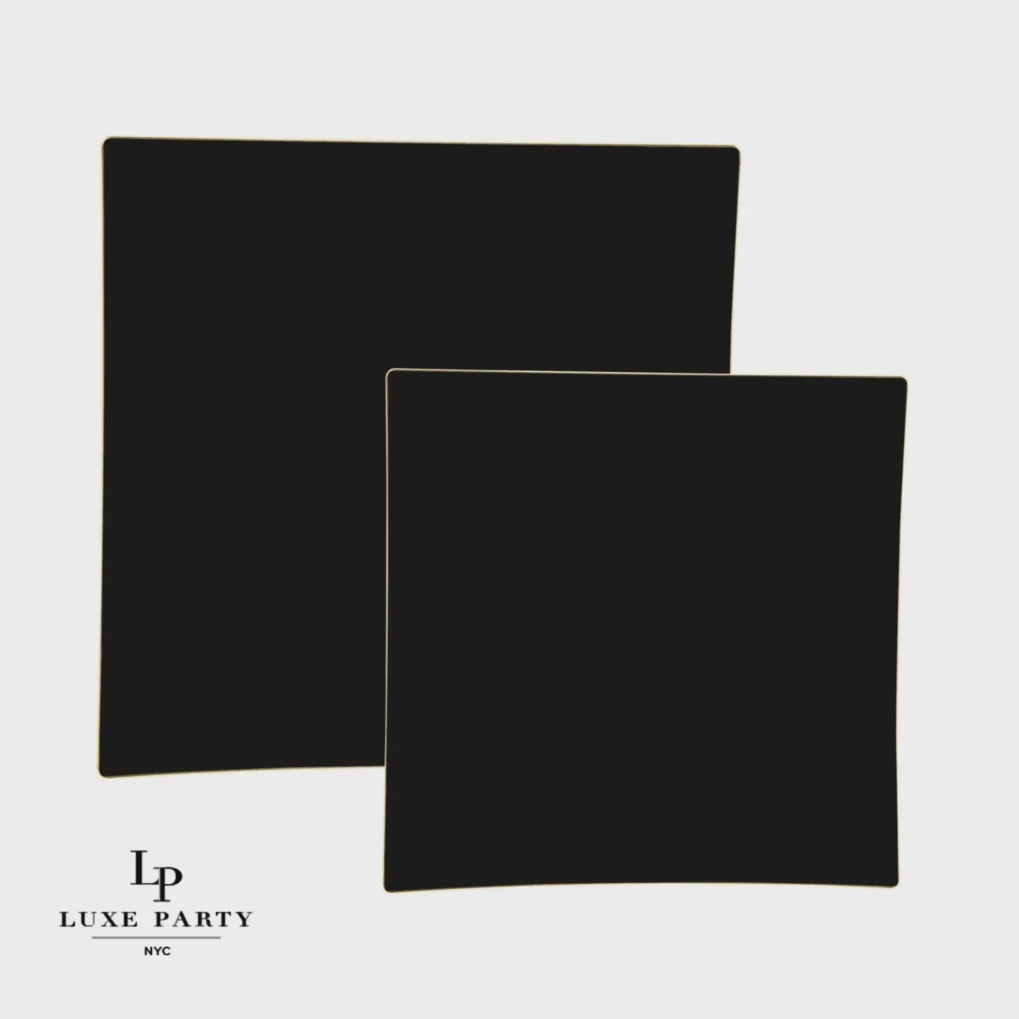 Luxe Square Coupe Black Gold Plastic Plates 10 ct