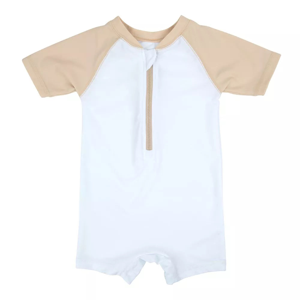 Leveret White & Beige Onepiece Swimsuit  12-18 M