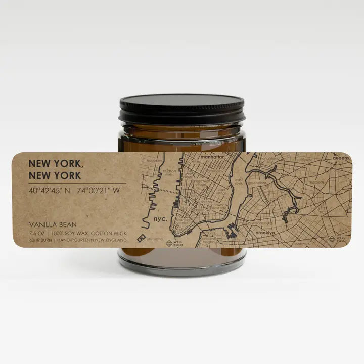 New York NY Map Candle Amber Jar