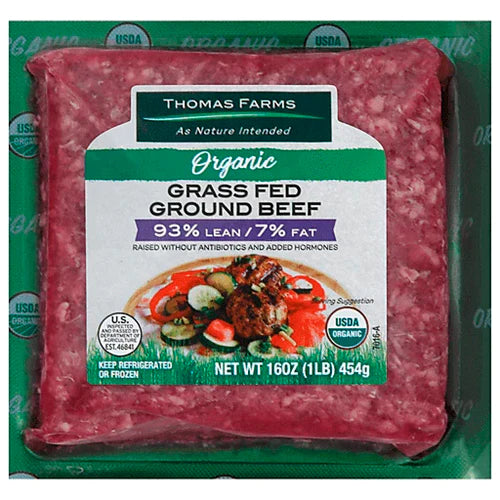 Frozen Thomas Farm Grass Fed Ground Beef 93/7 16 oz