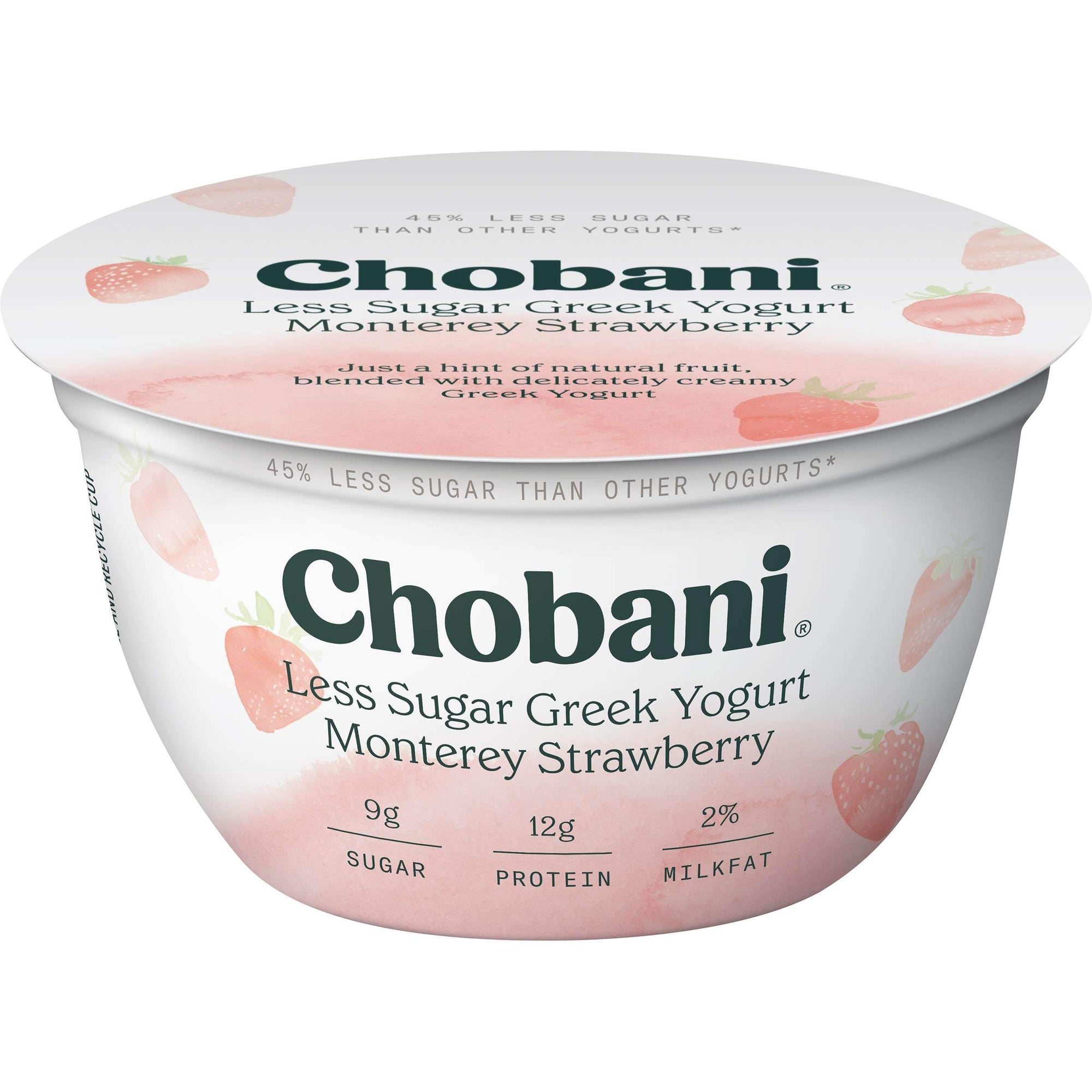 Chobani Less Sugar Greek Yogurt Hint of Strawberry 5.3 oz