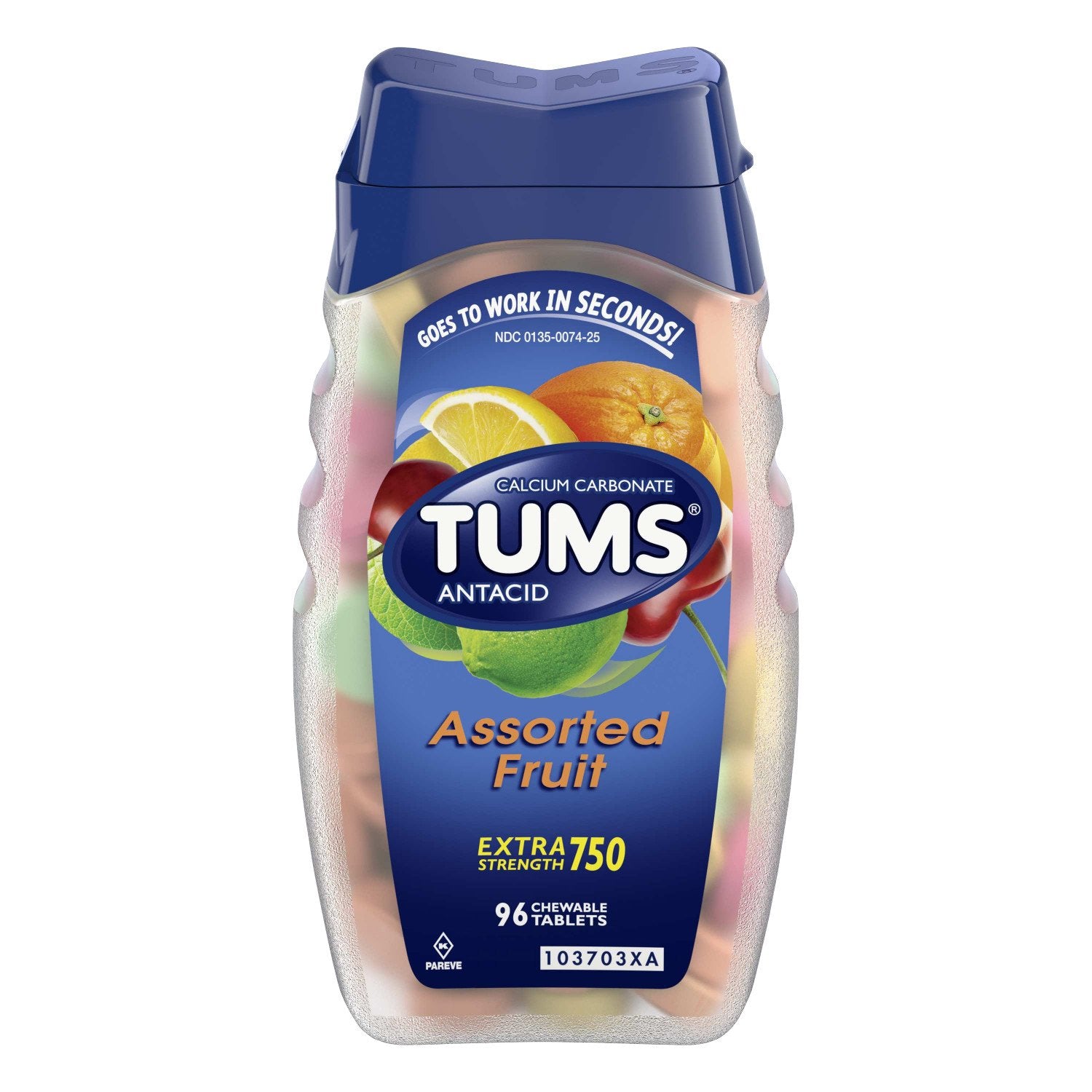 Tums Extra Strength 750 Assorted Fruit Chewable Tablets 96 ct