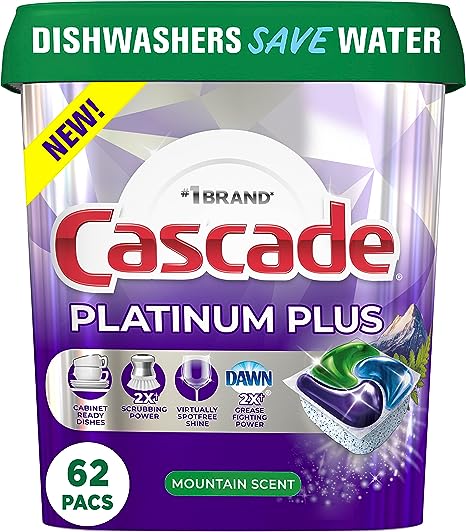 Cascade Platinum Dishwasher Tabs Mountain Scent 62 ct