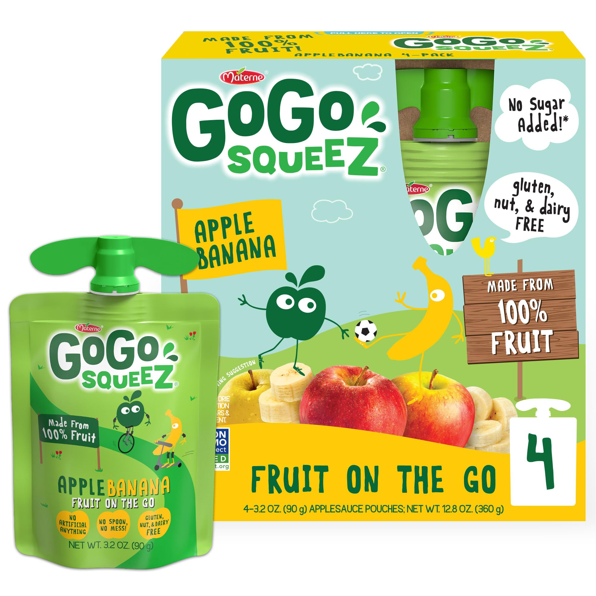 GoGo squeeZ Apple Banana Fruit Blend Snack  3.2 oz 4 ct