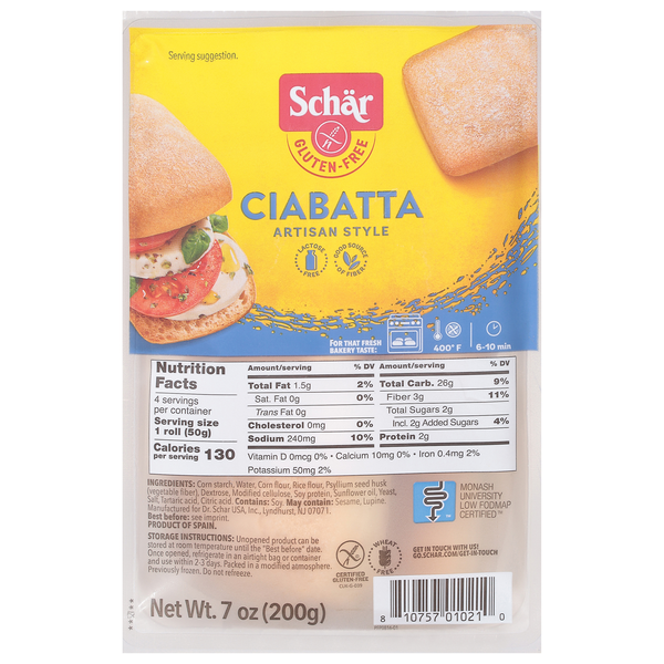 Schar Gluten Free Ciabatta Rolls  4 Ct