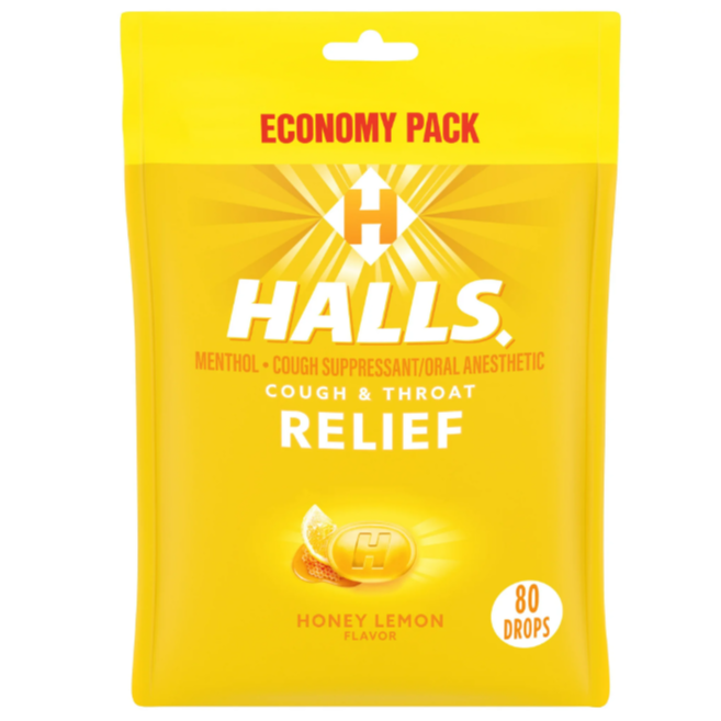 Halls Relief Cough Drops Honey Lemon 80 ct