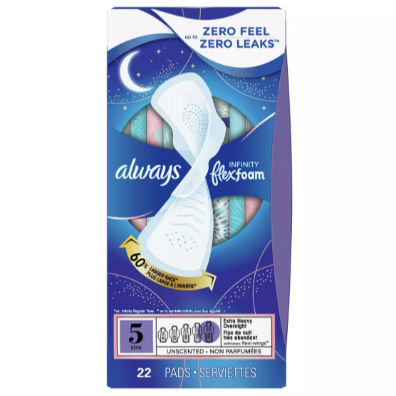 Always Infinity Flex Foam Extra Heavy Overnight Pads 22 ct