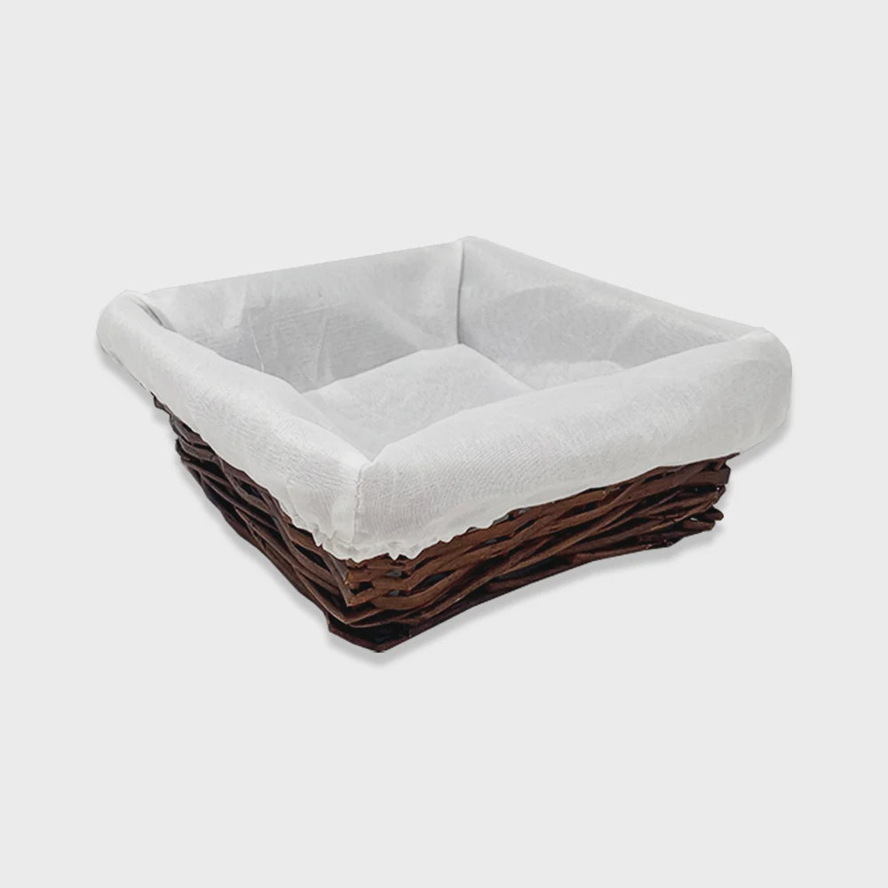 Brown Basket with Cloth Liner Square 8"