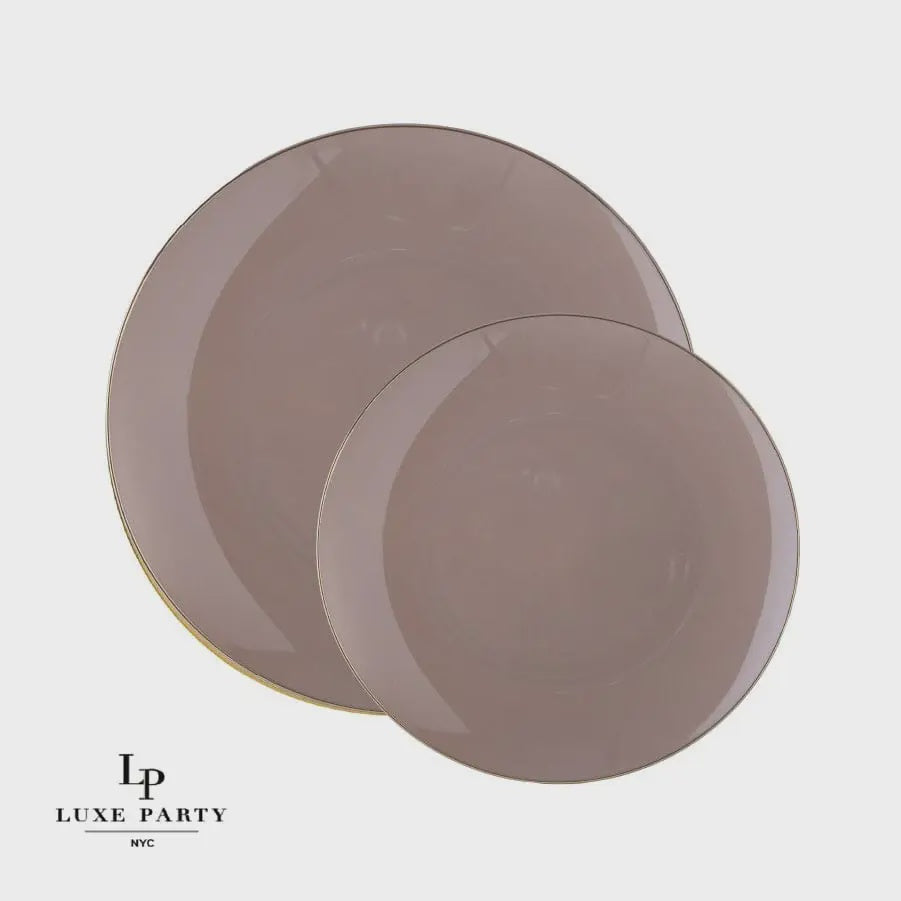 Luxe Round Taupe Gold Plastic Plates Dinner 10 ct