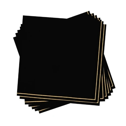 Luxe Black with Gold Stripe Cocktail Napkin 20 Ct