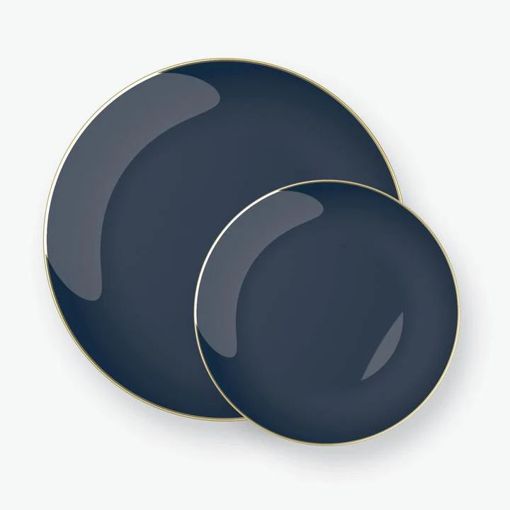 Luxe Round Navy Gold Plastic Plates 10 ct