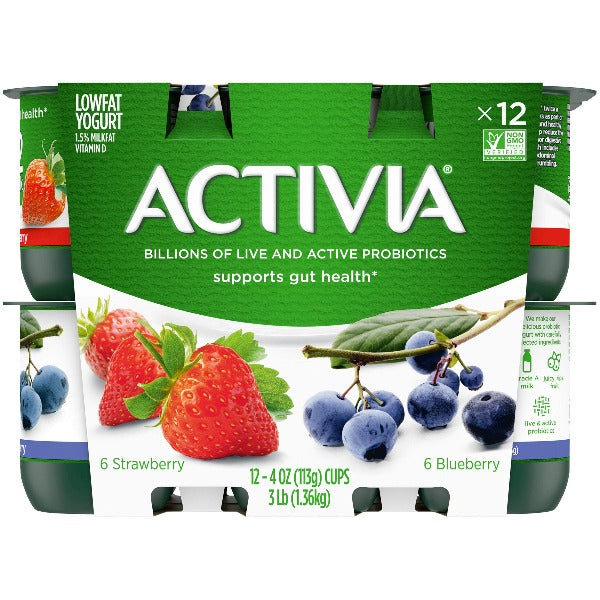 Dannon Activia Yogurt Strawberry & Blueberry 12 ct