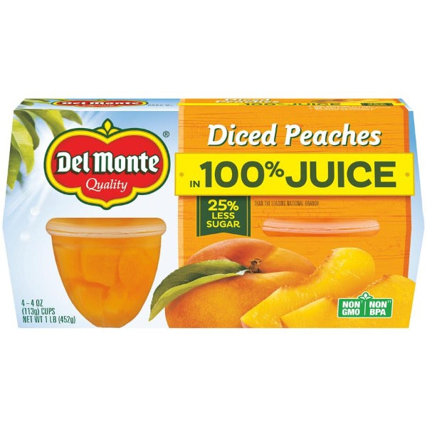 Del Monte Diced Peaches 4 oz Snack Packs 4 pack