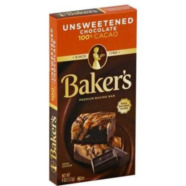 Baker's Premium Baking Bar Unsweetened Chocolate 100% Cacao 4 x 1 oz