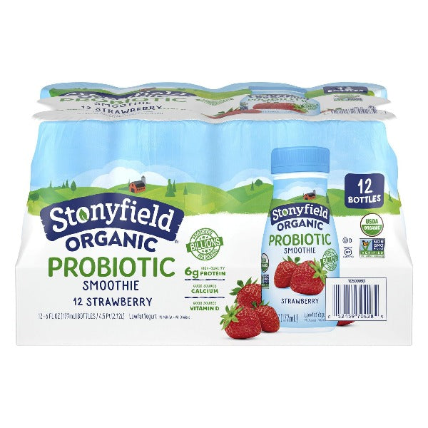 Stonyfield Organic Probiotic Smoothie Drink Strawberry 12 ct 6 oz