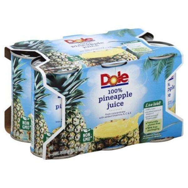 Dole 100% Pineapple Juice 6 oz  6 ct