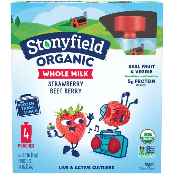 Stonyfield Organic Whole Milk Strawberry Beet Berry Yogurt Pouches 4 ct 3.5 oz