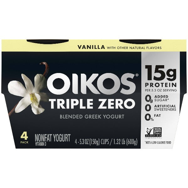 Dannon Oikos Triple Zero Greek Yogurt Vanilla 5.3 oz 4 ct