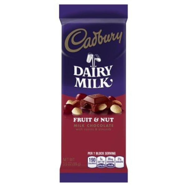 Cadbury Fruit & Nut Milk Chocolate Bar 3.5 oz