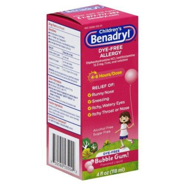 Children's Liquid Benadryl Allergy Bubble Gum 4 oz