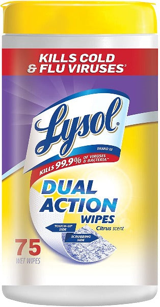 Lysol Dual Action Disinfecting Wipes Citrus 75 ct