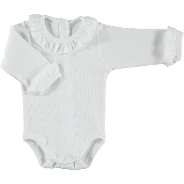 Babidu White Onesie with Large Ruffle Collar