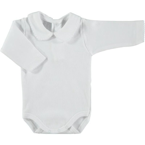 Babidu Long Sleeved White Onesie with Round Collar