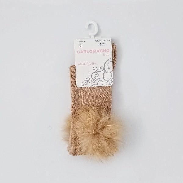 Carlo Large Fur Pom Knee Sock Camel