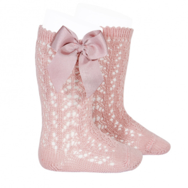 Condor Crochet Knee Sock w/bow Dusty Pink