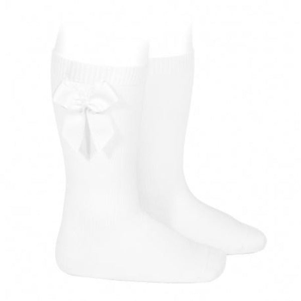 Condor Knee Sock w/ Grosgrain Bow White