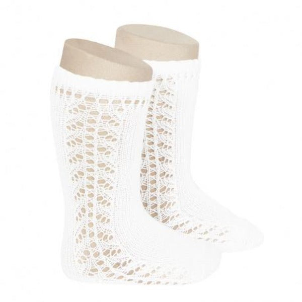 Condor Side Crochet Knee Sock White