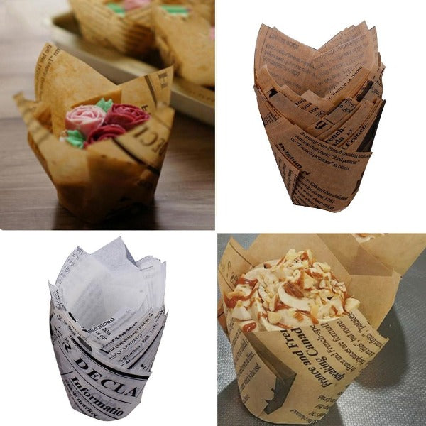 Decorative White Newspaper Baking Cups 24 ct