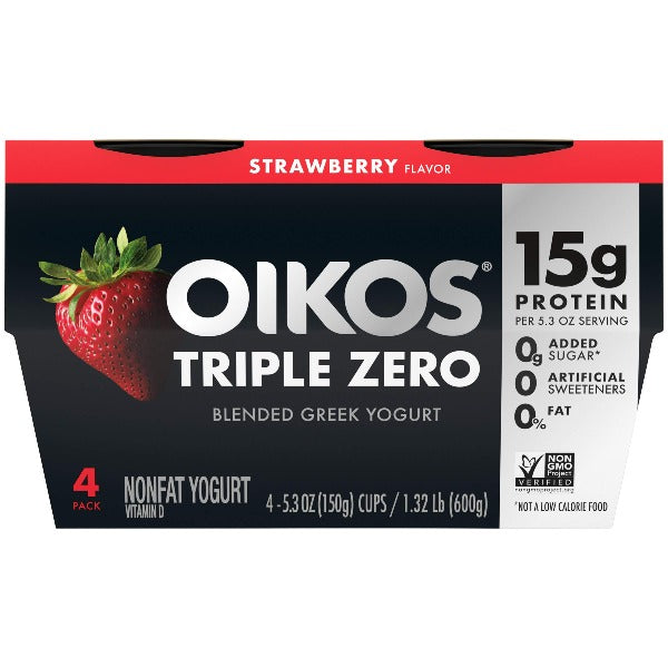 Dannon Oikos Triple Zero Greek Yogurt Strawberry 5.3 oz 4 ct