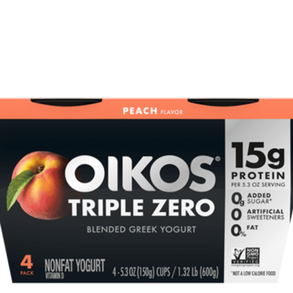 Dannon Oikos Triple Zero Greek Yogurt Peach 4 pk